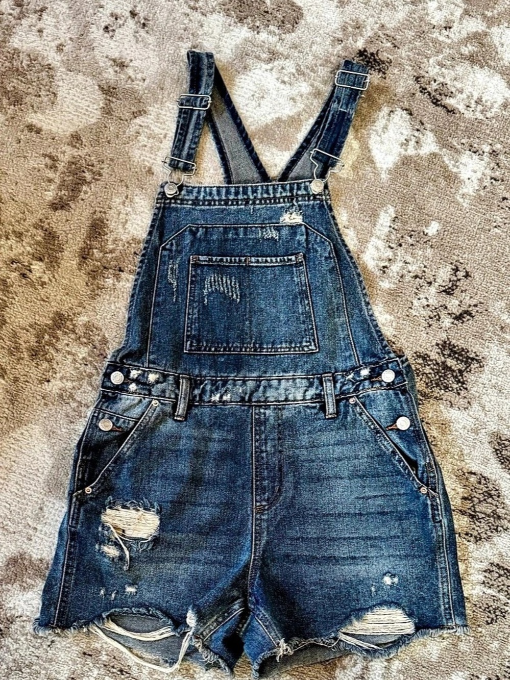 Wild Fable Distressed Denim Short Overalls Size